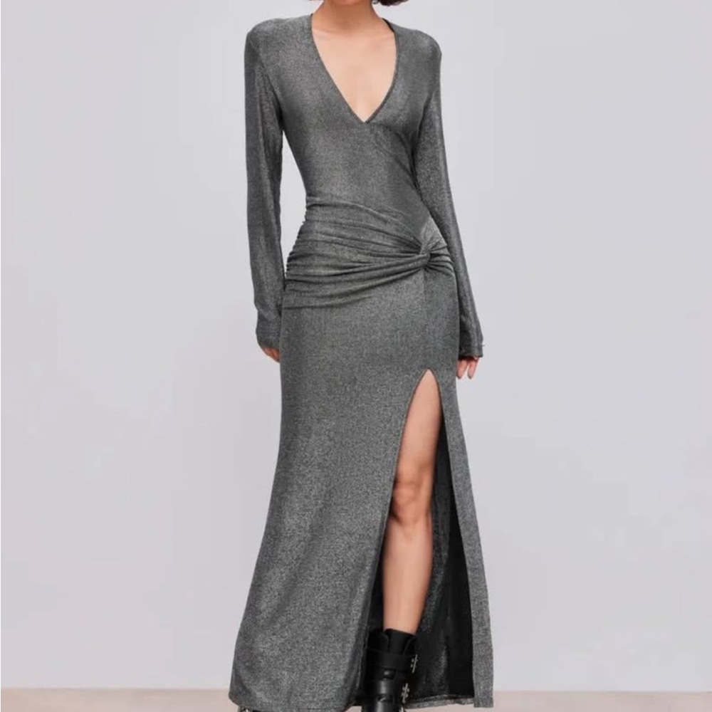 Elegant Silver Long Sleeve Dress